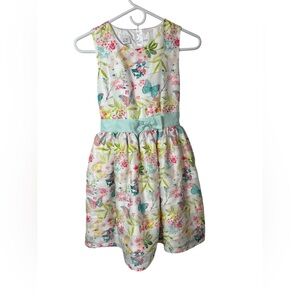 Girls Floral Butterfly Sundress with Aqua Waist Bow